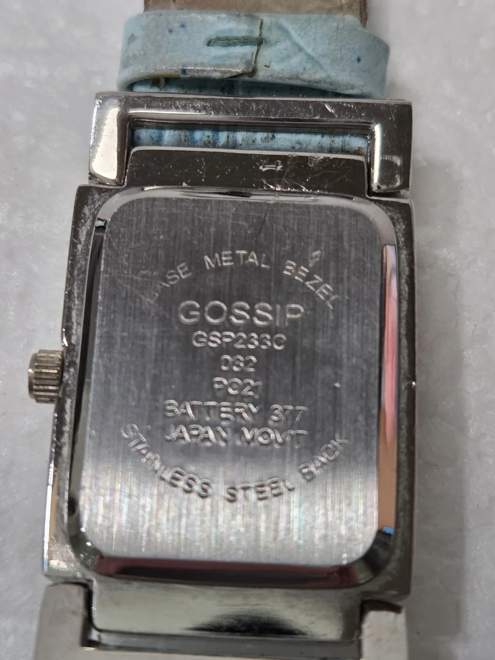 Gossip Silver Rectangular Face Watch with Light Blue Strap GSP 233 G